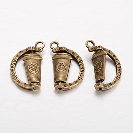 Alloy Coffee Cup Pendants, Cadmium Free & Lead Free, Silver, Green Patina, with Word Coffee, Rotatable Pendants, 25x17x3mm, Hole: 2.5mm, 150pcs/bag
