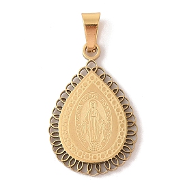 PVD Vacuum Plating 304 Stainless Steel Pendants, Teardrop with Saint Charm, Religion