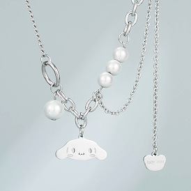 Cool Hip-hop Multi-layered Necklace with Reflective Pearl and Patchwork Design