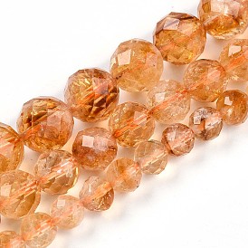 Naturelles quartz jaune brins de perles, rond à facettes
