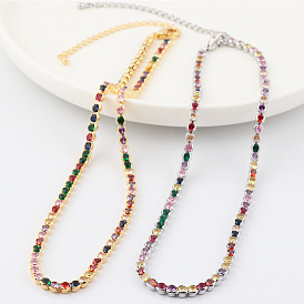 Colorful Rainbow Claw Chain Necklace with Rhinestones and Diamonds