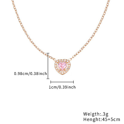 Cubic Zirconia Heart Pendant Necklace with Stainless Steel Chains