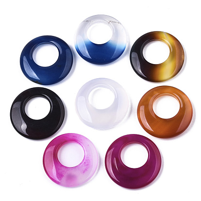 Natural White Chalcedony Pendants, Dyed, Round Ring