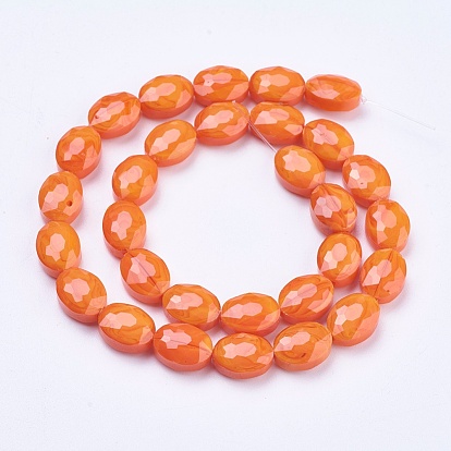 Electroplate Glass Beads Strands, Faceted, Oval