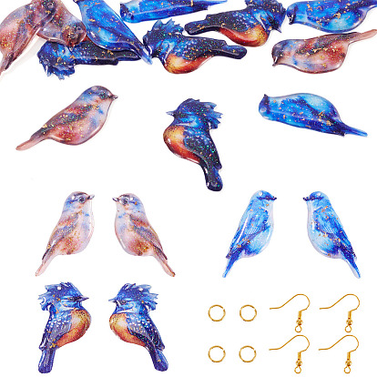 Комплекты для изготовления сережек, 6наборы 3 подвески из эпоксидной смолы цвета колор, птица, с 12 шт. латунные крючки для серег, 12шт латуни кольца прыжок