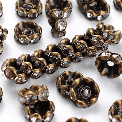 Brass Crystal Rhinestone Spacer Beads, Cadmium Free & Lead Free, Rondelle