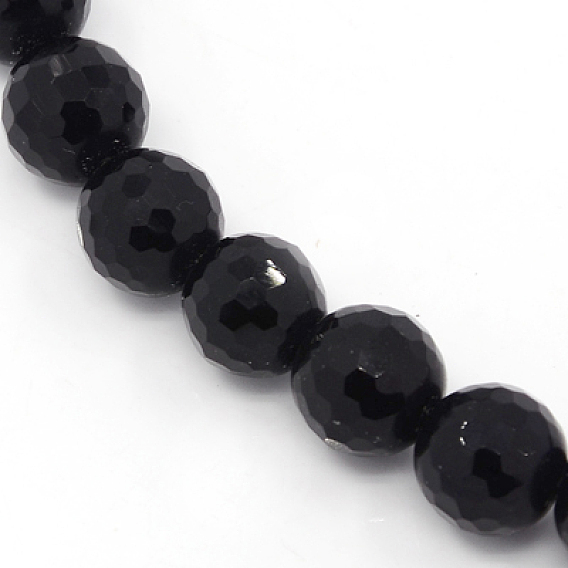 Synthétiques pierre noire brins de perles, teint, facettes (128 facettes) rondes, noir