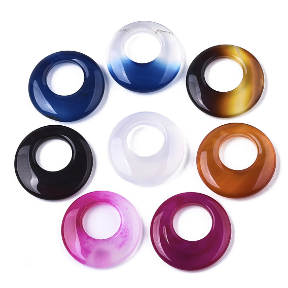 Natural White Chalcedony Pendants, Dyed, Round Ring