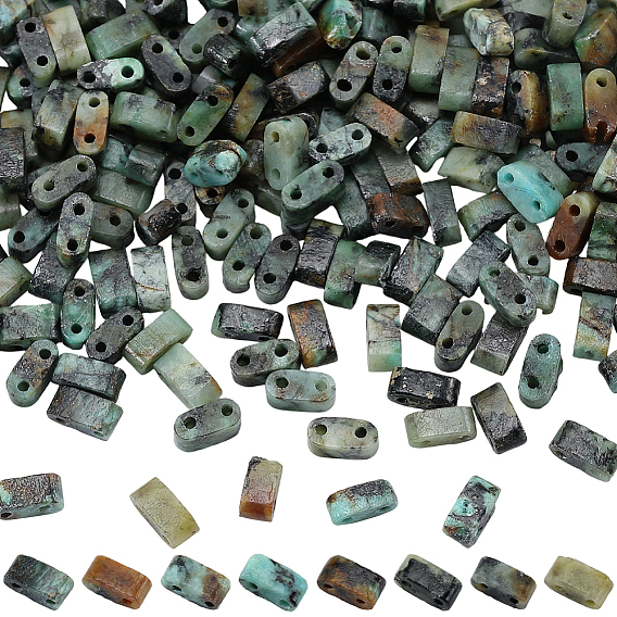 2 Нити из натуральных африканских бирюзовых (яшмовых) бусин, 2-луночное, прямоугольные