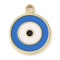 Ионное покрытие (ip) 304 брелоки из нержавеющей стали с эмалью, ручная полировка, плоский круглый с оберегом от сглаза, реальный 18 k позолоченный
