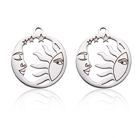 201 подвески из нержавеющей стали, полый, плоский круглый с солнцем и звездой