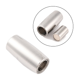 304 Stainless Steel Magnetic Clasps with Glue-in Ends, Barrel, 18x8.8mm, Hole: 5mm