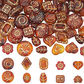 100 шт 10 стили акриловые бусины, Имитация янтаря, разнообразные, золотой металл обвитыми