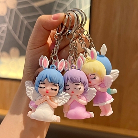 Rabbit Angel PVC Bag Keychain, Cartoon Backpack Hanging Decoration