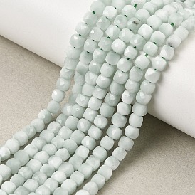 Natural Glass Beads Strands, Faceted, Cube