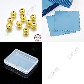 925 cuentas espaciadoras redondas de plata esterlina, con tela de gamuza cuadrada paño de pulido plateado