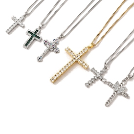 Ожерелья-крестики с прозрачными/черными циркониями из латуни и микро паве, 201 из нержавеющей стали цепи ожерелья