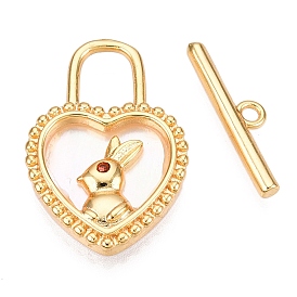 Brass Toggle Clasps, with Shell, Heart with Rabbit