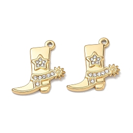 304 Stainless Steel Rhinestone Pendants, Cowboy Boots Charms, Ion Plating(IP)