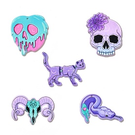Halloween Printed Acrylic Pendants, Skull/Snake/Goat/Cat Charm