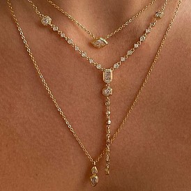 Модные простые латунные ожерелья с подвесками из кубического циркония