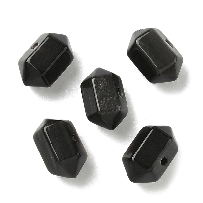 Натуральный серебристый обсидиан, бусины в форме пули с двойным заостренным концом и гранями.