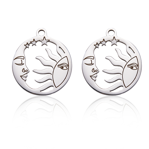 201 подвески из нержавеющей стали, полый, плоский круглый с солнцем и звездой