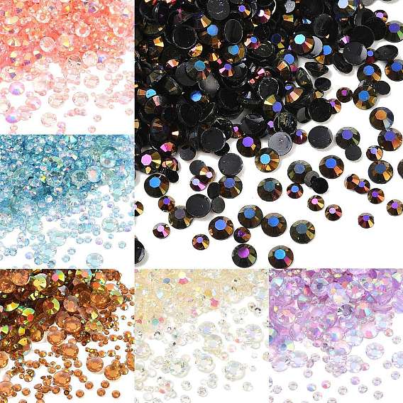 Electroplated Transparent Flat Back Resin Rhinestone Cabochons, Round Crystal Gems, AB Color, Faceted