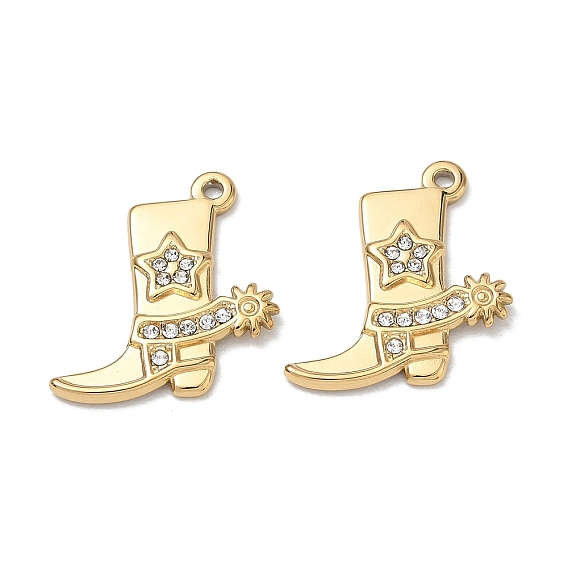 304 Stainless Steel Rhinestone Pendants, Cowboy Boots Charms, Ion Plating(IP)