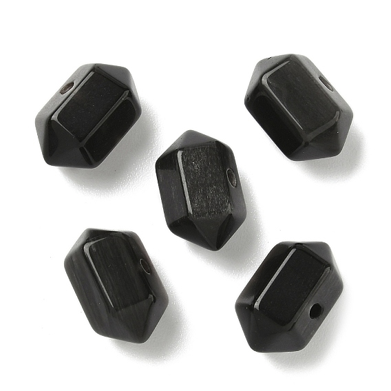 Натуральный серебристый обсидиан, бусины в форме пули с двойным заостренным концом и гранями.