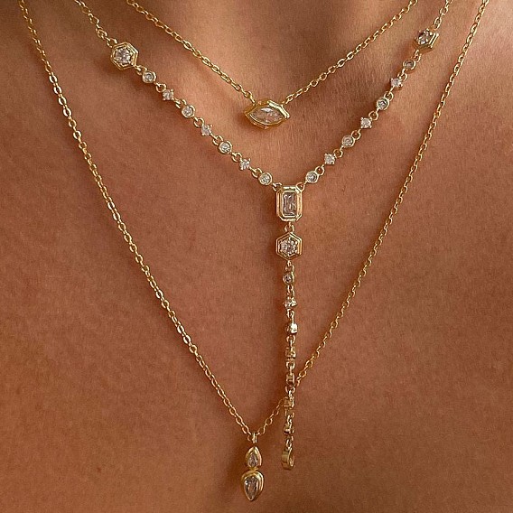 Модные простые латунные ожерелья с подвесками из кубического циркония