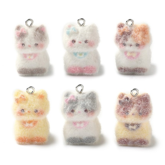 Подвески из флокированной смолы, с железными петлями, подвески в форме кошки