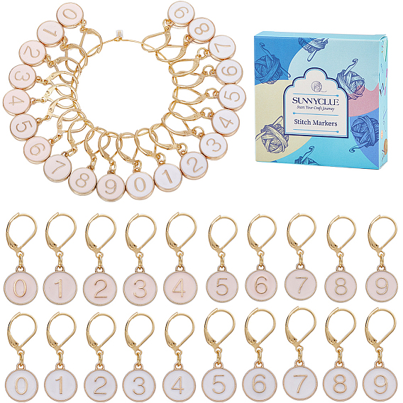 20 шт. 2 цвета, плоские круглые, с цифровыми эмалевыми фиксирующими подвесными маркерами для стежков, подвеска-обруч из латуни, связанная крючком