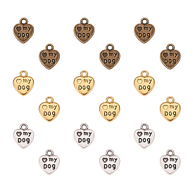 Tibetan Style Alloy Charms, Lead Free, Heart with word Love My Dog