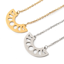 201 Stainless Steel Moon Phase Pendant Necklace with Cable Chains
