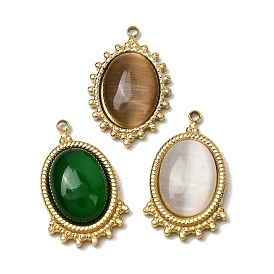 303 Pendentifs en acier inoxydable et œil de chat, charmes ovales, placage ionique (ip), plaqué longue durée, or