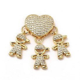 Rack Plating Brass Micro Pave Cubic Zirconia Pendants, Cadmium Free & Lead Free, Real 18K Gold Plated, Heart & Boy Charm