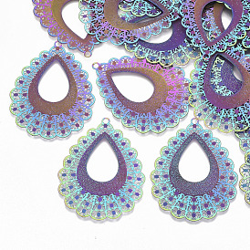 Ion Plating(IP) 304 Stainless Steel Filigree Pendants, Etched Metal Embellishments, Teardrop