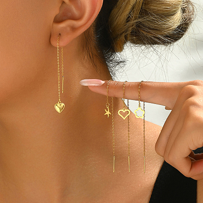 201 Милая ажурная нить для ушей из нержавеющей стали в виде полого сердца, цветка и морской звезды, золотые