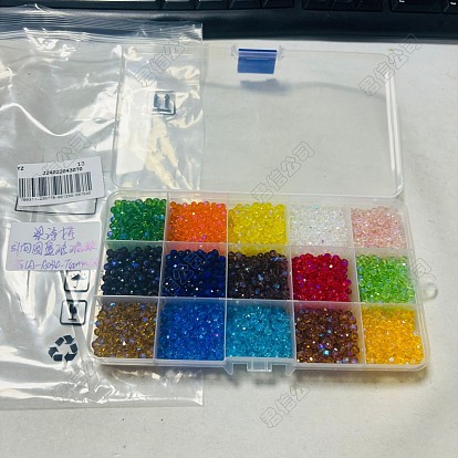 3000Pcs 15 Colors  Electroplate Glass Beads Strands, Half Rainbow Plated, Faceted, Rondelle