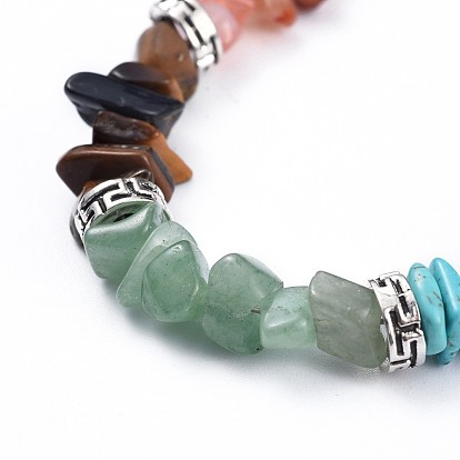 Chip Natural & Synthetic Mixed Stone Bracelets, with Tibetan Style Alloy Beads and Stainless Steel Findings