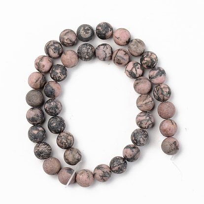 Natural Rhodonite Beads Strands, Frosted, Round