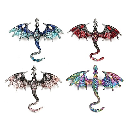Значки со стразами в виде дракона для рюкзака, античное серебро
