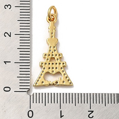 Eiffel Tower with Word Love Rack Plating Brass Micro Pave Clear Cubic Zirconia Pendants, with Jump Ring, Long-Lasting Plated, Lead Free & Cadmium Free