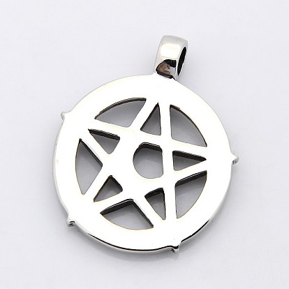 Retro 304 Stainless Steel Ring with Pentagram Pendants, 43x35x4mm, Hole: 5mm