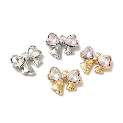 Rack Plating Alloy Charms, Nickel Free, with Glass, Bowknot with Heart Charms