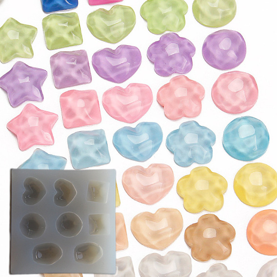 Силиконовые формы, формы для литья смолы, цветок и звезда и квадрат и сердце и плоский круг