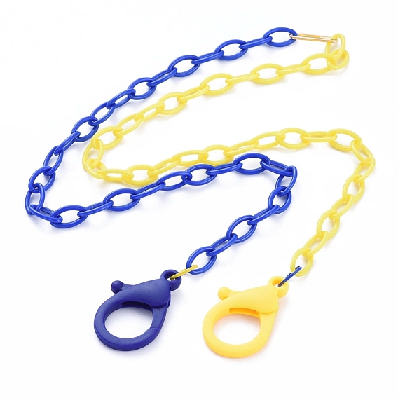 Collares de cadena de cable de plástico abs de dos tonos personalizados, cadenas de anteojos, cadenas de bolsos, con anillos de unión de hierro y cierres de langosta de plástico