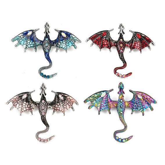 Значки со стразами в виде дракона для рюкзака, античное серебро