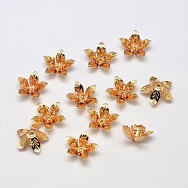 5-Petal Flower Brass Bead Caps, Cadmium Free & Nickel Free & Lead Free, 14x6mm, Hole: 1mm